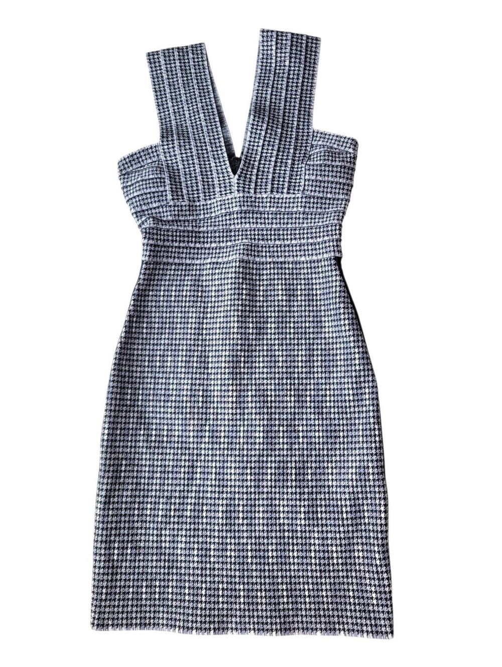 Herve Leger Jette Bandage Mini Dress Houndstooth Bodycon Black Gray Small - Picture 2 of 10